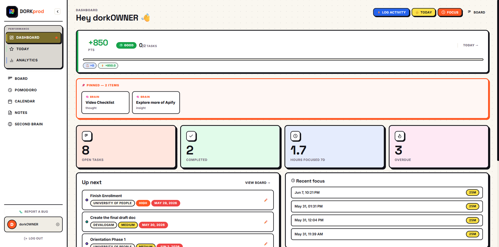 DORKprod — Dashboard command center