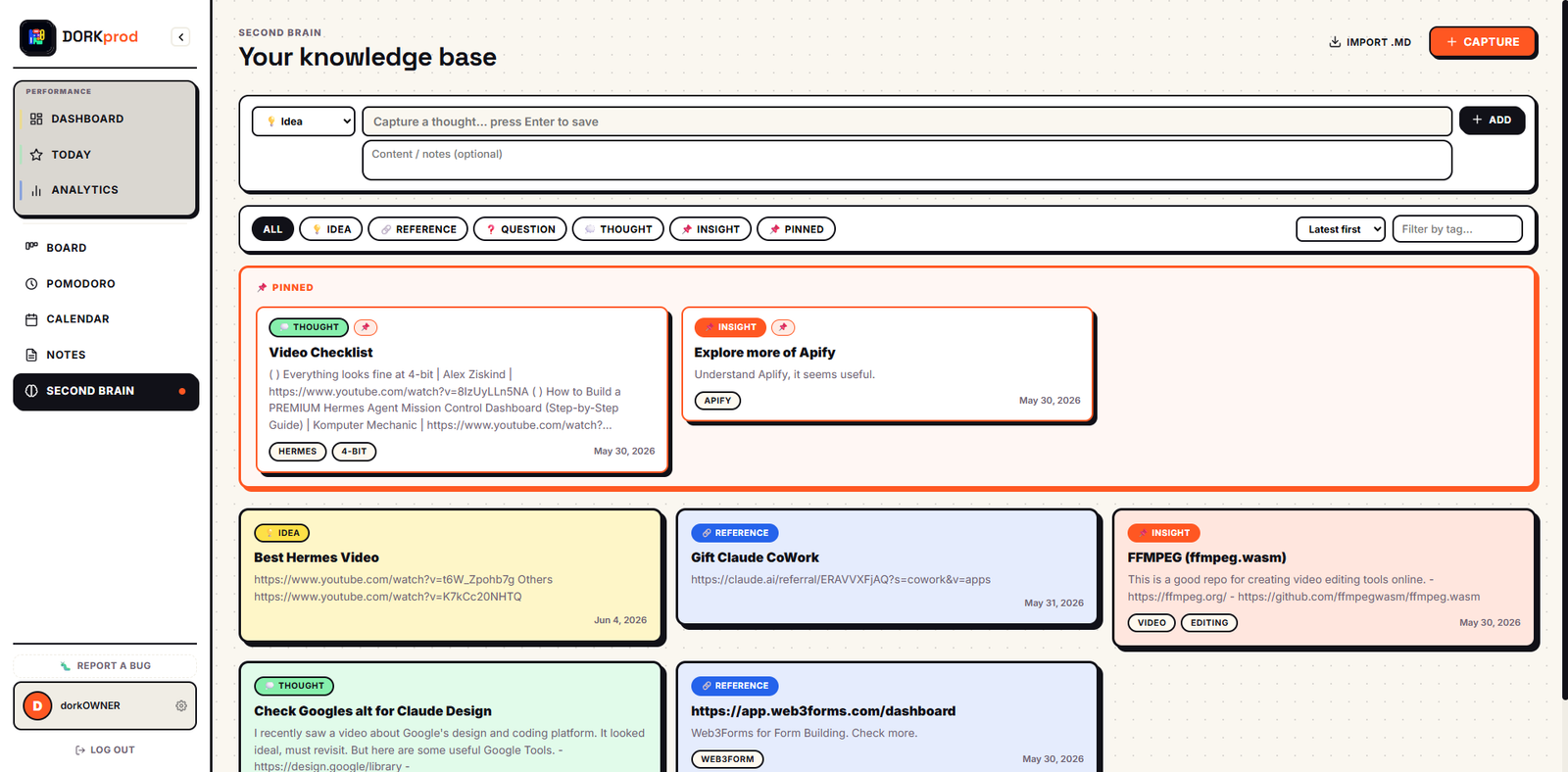 DORKprod — Second Brain knowledge base